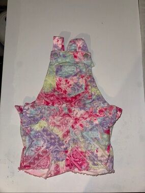 Pastel Tie-Dye Bandana Print Denim Overalls shorts